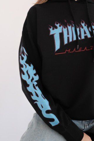 Siyah Kapüşonlu Kol Detay Thrasher Sweatshirt