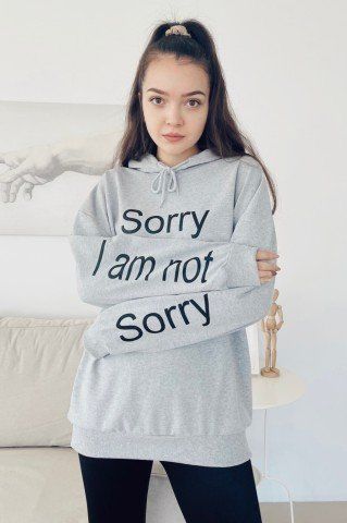 Gri Kapüşonlu Kol Detay Sorry Sweatshirt