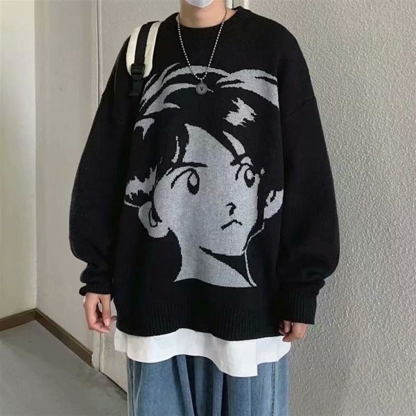 Anime Boy Harajuku Vintage Streetwear Unisex Siyah Kazak