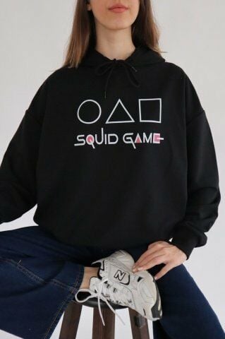 Siyah Kapüşonlu Squid Game Sweatshirt