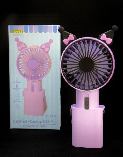 Kuromi Karakterli  Mini Fan Masaüstü Taşınabilir Telefon Stantlı El Fan