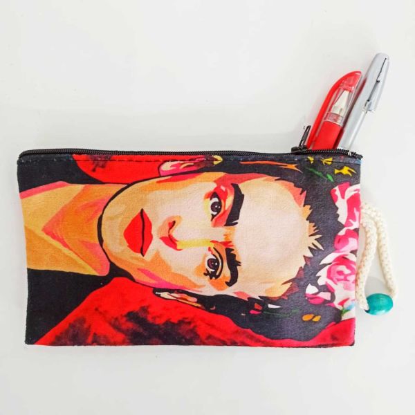 İpli Frida Kahlo Baskılı Bez Cüzdan Kalemlik