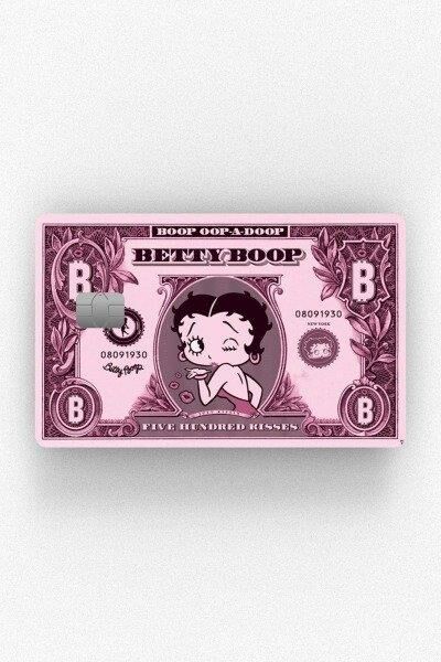 Betty Boop Pembe Dolar Kredi Kartı Kaplama Stickeri Papara, Tosla, Kredi Kartı Için Uyumlu