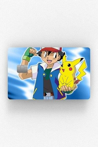 Pokemon Pikachu ve Ash Kredi Kartı Kaplama Stickeri Papara, Tosla, Kredi Kartı Için Uyumlu