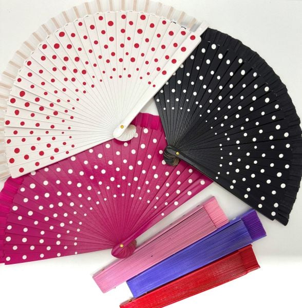 Bambu Puantiye Desenli Yelpaze 12 Adet
