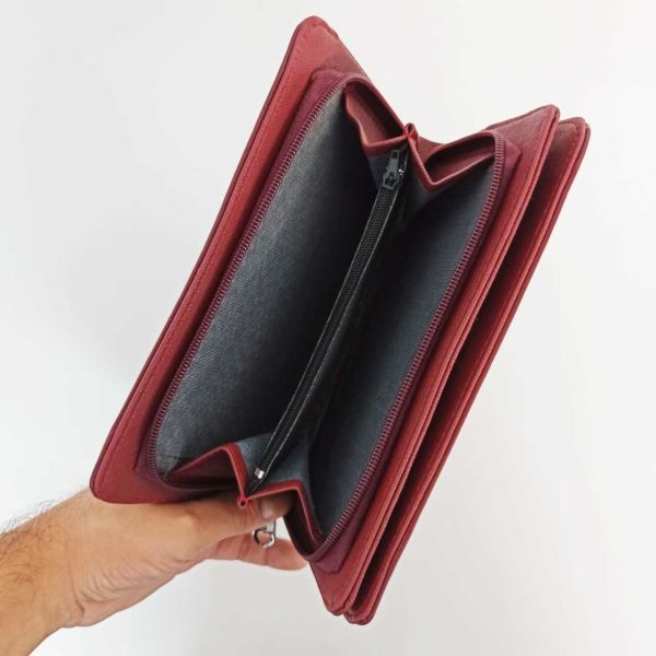 Bordo Telefon Koyma Bölmeli Kadın Cüzdanı