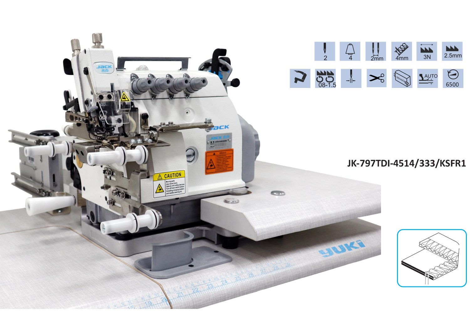 JK-797TDI-4514/333/KSFR1 4 İplik Kes. Overlok Makinesi Transportlu Ribana ve Yaka Takma
