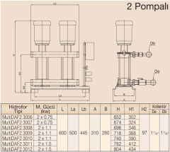 MultiDAF2 3000-8/İki Pompalı Hidrofor 2 x  1,1 kW (1¼''-1¼'') (5-6) Kat (20-40) Daire