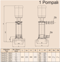 MultiDAF1 9000-5/Tek Pompalı Hidrofor 4 kW (1½ ''-1½ )(1-5) Kat (40-60) Daire