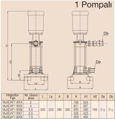 MultiDAF1 9000-6/Tek Pompalı Hidrofor 5,5 kW (1½ ''-1½ ) (6-8) Kat (40-60) Daire