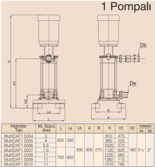 MultiDAF1 5000-4/Tek Pompalı Hidrofor 3 kW (2½''-2'') (45 MSS- 1 x 15 m3/h )