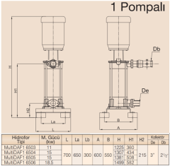 MultiDAF1 6500-6/Tek Pompalı Hidrofor 18,5 kW (3''-2½'')  (90 mss - 1 x 50 m3/h)