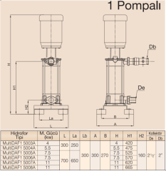 MultiDAF1 5000-3A/Tek Pompalı Hidrofor 4 Kw (2½''-2) (35 mss- 1 x 22 m3/h)