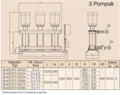 MultiDAF3 5000-5A/ Üç Pompalı Hidrofor 3 x 7,5 kW (*DN100-3'') (60 mss- 3 x 22 m3/h)