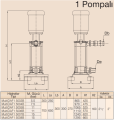 MultiDAF1 5000-8B/ Tek Pompalı Hidrofor 15 kW (2½''-2) (108 mss - 1 x 32 m3/h)