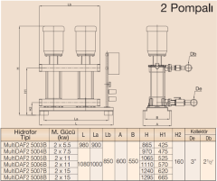 MultiDAF2 5000-3B/ İki Pompalı Hidrofor 2 x 5,5 kW (3''-2½'') ( 37 mss - 2 x 32 m3/h)