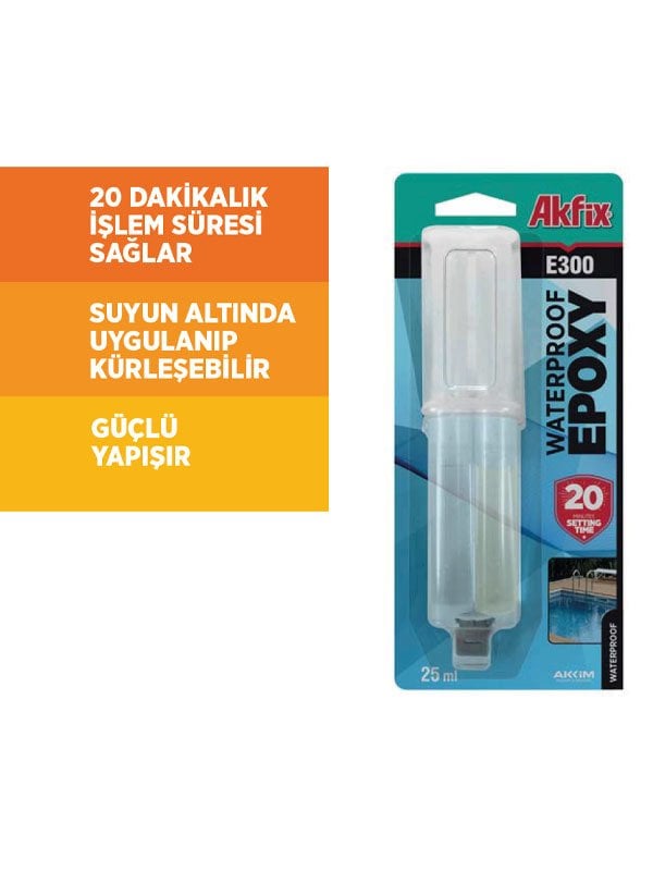 Akfix E300 Suya Dayanıklı Epoksi Yapıştırıcı Şırınga 25ml