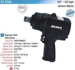 Emax Somun Sökme Makinesi 3/4'' - 152 Kgm 