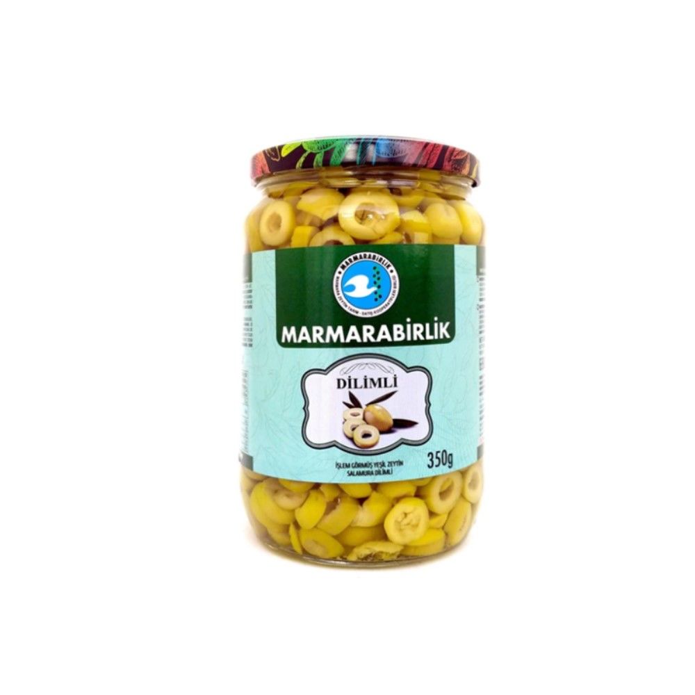 Marmara Birlik Dilimli Yeşil Zeytin Cam 350gr