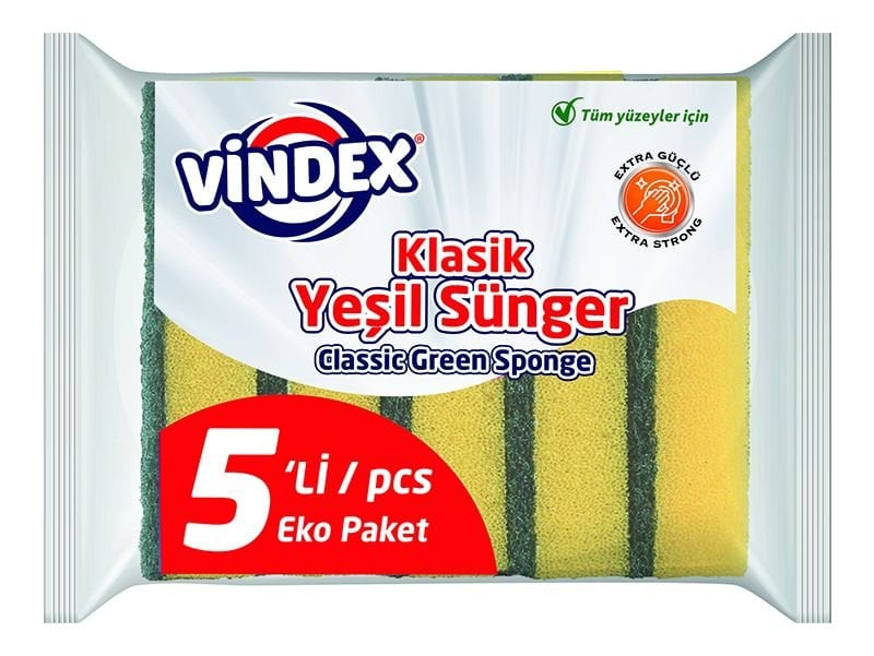 Vindex Yeşil Sünger Düz 5 li