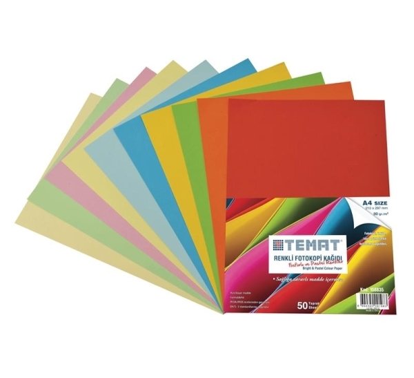 Temat Renkli Fotokopi Kağıdı 50 Yaprak