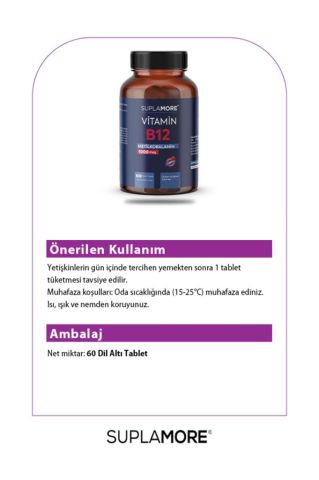 Suplamore Vitamin B12 1000 mcg 60 Dil Altı Tablet