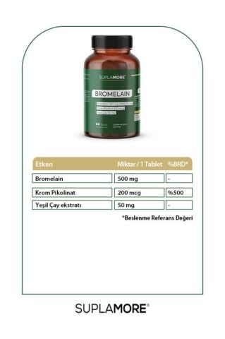 Suplamore Bromelain 500 Mg Krom Pikolinat Yeşil Çay 60 Tablet