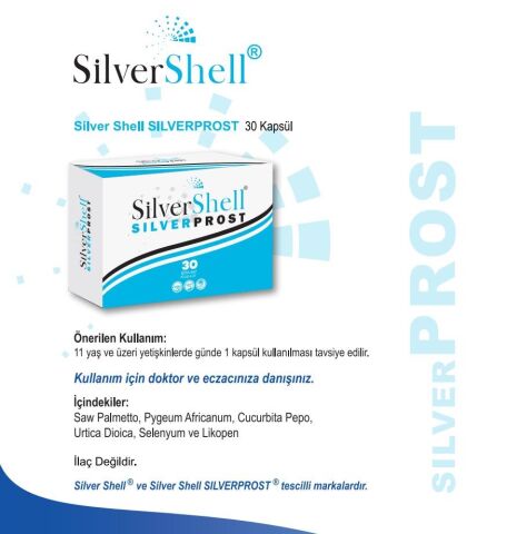 Silvershell SilverProst Saw Palmetto, Pygenum Africanum, Pumpkin Seed, Urtica Dioica, Likopen ve Selenyum 30 Kapsul