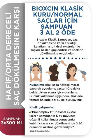 Bioxcin Genesis Kuru ve Normal Saçlar için Şampuan 3 x 300ml | 3 AL 2 ÖDE