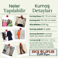 İnce Üç İplik Penye Kumaş Seti, Boyları 60-70 cm arası 14 adet