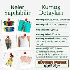 Süprem Penye Kumaş Seti, Boyları 100-130 cm arası 13 adet