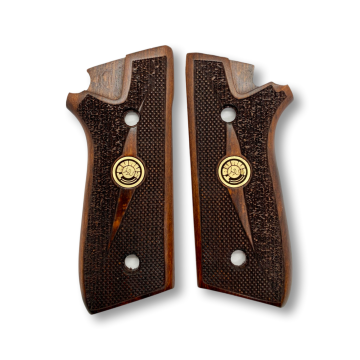 Zib Grips Silah Kabzası - Cybergun, Taurus PT92 ile Uyumlu - Koyu Kahverengi Renk - Metal Logolu - TRSPT92CV002L1