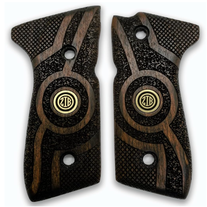 Zib Grips Silah Kabzası - Girsan Yavuz 16, Beretta F92 ile Uyumlu - Koyu Kahverengi Renk - Metal Logolu - BRTF92CV014L4
