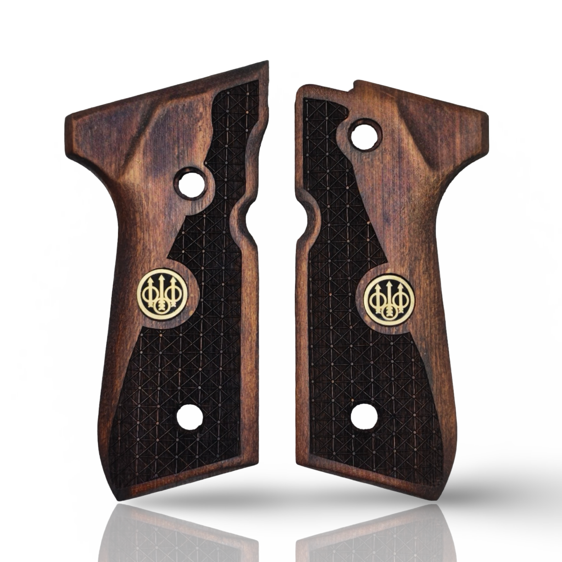 Zib Grips Silah Kabzası - Girsan Yavuz 16, Beretta F92 ile Uyumlu - Koyu Kahverengi Renk - Metal Logolu - BRTF92CV010L1