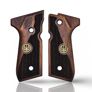 Zib Grips Silah Kabzası - Girsan Yavuz 16, Beretta F92 ile Uyumlu - Koyu Kahverengi Renk - Metal Logolu - BRTF92CV010L1