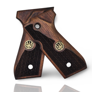 Zib Grips Silah Kabzası - Girsan Yavuz 16, Beretta F92 ile Uyumlu - Koyu Kahverengi Renk - Metal Logolu - BRTF92CV010L1