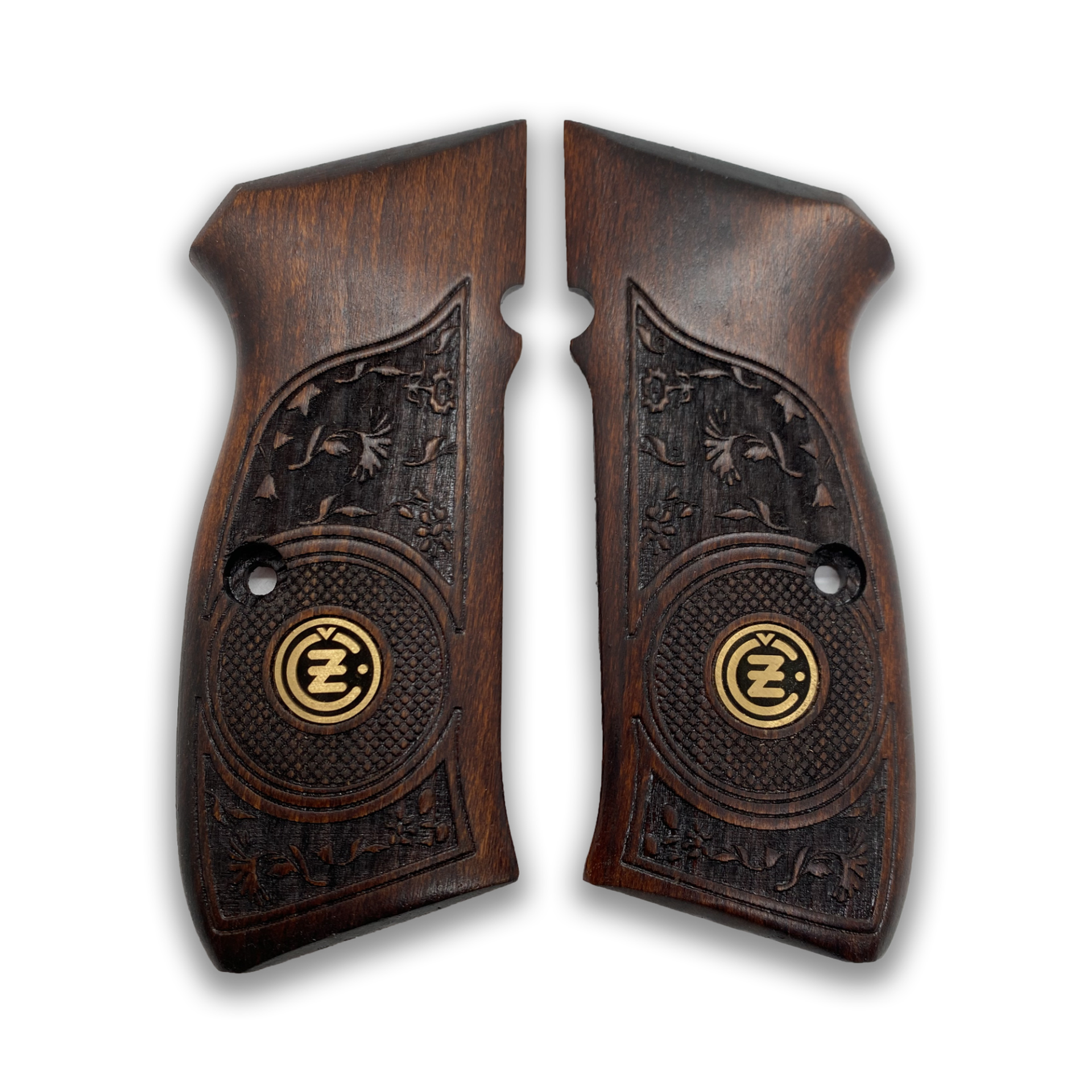 Zib Grips Silah Kabzası - CZ 75, Canik 55, S120, L120 ile Uyumlu - Koyu Kahverengi Renk - Metal Logolu - CZ75CV037L1