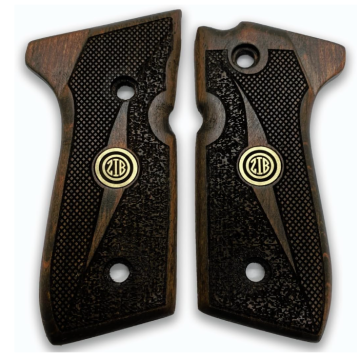 Zib Grips Silah Kabzası - Girsan Yavuz 16, Beretta F92 ile Uyumlu - Koyu Kahverengi Renk - Metal Logolu - BRTF92CV002L3
