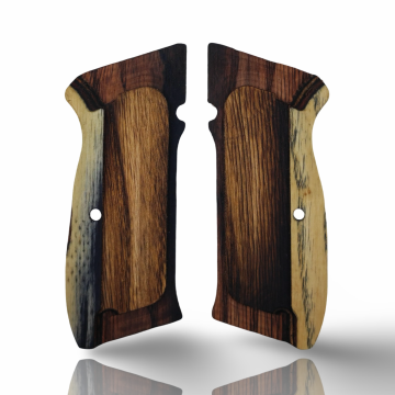 Zib Grips Silah Kabzası - CZ 75, Canik 55, S120, L120 ile Uyumlu - Sadece vernik uygulanmış - Lamine Malzemesinden Yapılma - Metal Logolu - LMCZ75SV074L1
