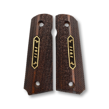Zib Grips Silah Kabzası - Colt 1911, Girsan MC 1911 ile Uyumlu - Koyu Kahverengi Renk - Metal Logolu - CLT1911CV024L3