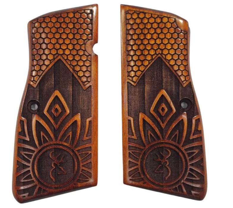 Zib Grips Silah Kabzası - Zig 14, Browning HP, High Power 14, Dik Kasa, Browning Halkalı (Halka için kesim yaptırmak için mesaj atın), Halkasız ile Uyumlu - Tütün Renk - BRWHPTN025