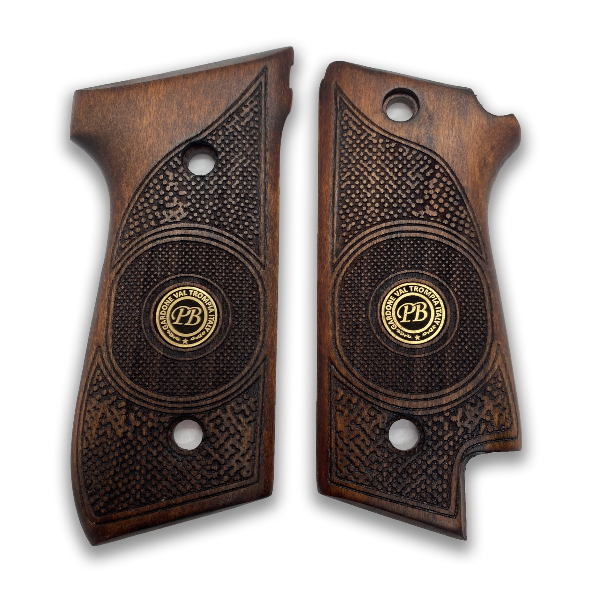Zib Grips Silah Kabzası - Beretta Çift Mandallı, 92 Early ile Uyumlu - Koyu Kahverengi Renk - Metal Logolu - BRT92EACV002L1
