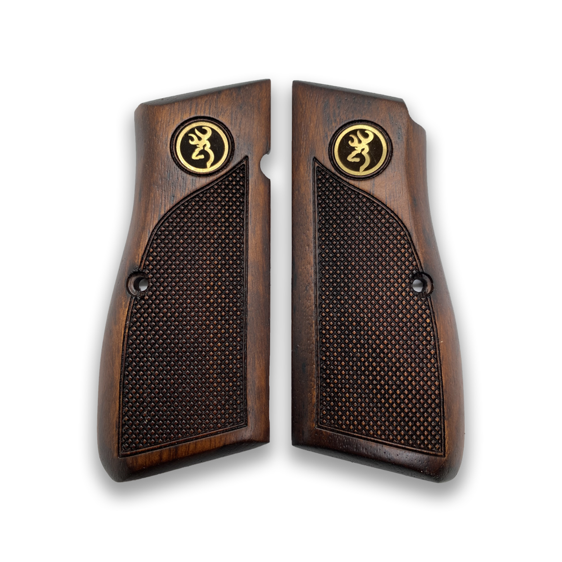 Zib Grips Silah Kabzası - Zig 14, Browning HP, High Power 14, Dik Kasa, Browning Halkalı (Halka için kesim yaptırmak için mesaj atın), Halkasız ile Uyumlu - Koyu Kahverengi Renk - Metal Logolu - BRWHPCV005L1