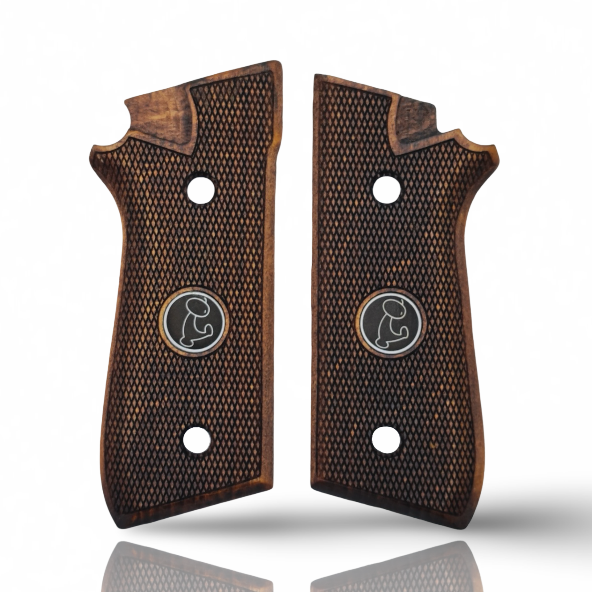 Zib Grips Silah Kabzası - Cybergun, Taurus PT92 ile Uyumlu - Koyu Kahverengi Renk - Metal Logolu - TRSPT92CV006L1