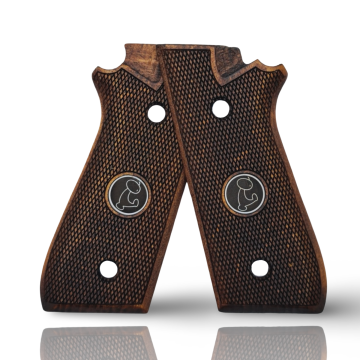 Zib Grips Silah Kabzası - Cybergun, Taurus PT92 ile Uyumlu - Koyu Kahverengi Renk - Metal Logolu - TRSPT92CV006L1