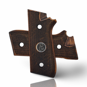 Zib Grips Silah Kabzası - Cybergun, Taurus PT92 ile Uyumlu - Koyu Kahverengi Renk - Metal Logolu - TRSPT92CV006L1
