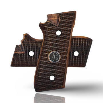 Zib Grips Silah Kabzası - Cybergun, Taurus PT92 ile Uyumlu - Koyu Kahverengi Renk - Metal Logolu - TRSPT92CV006L1