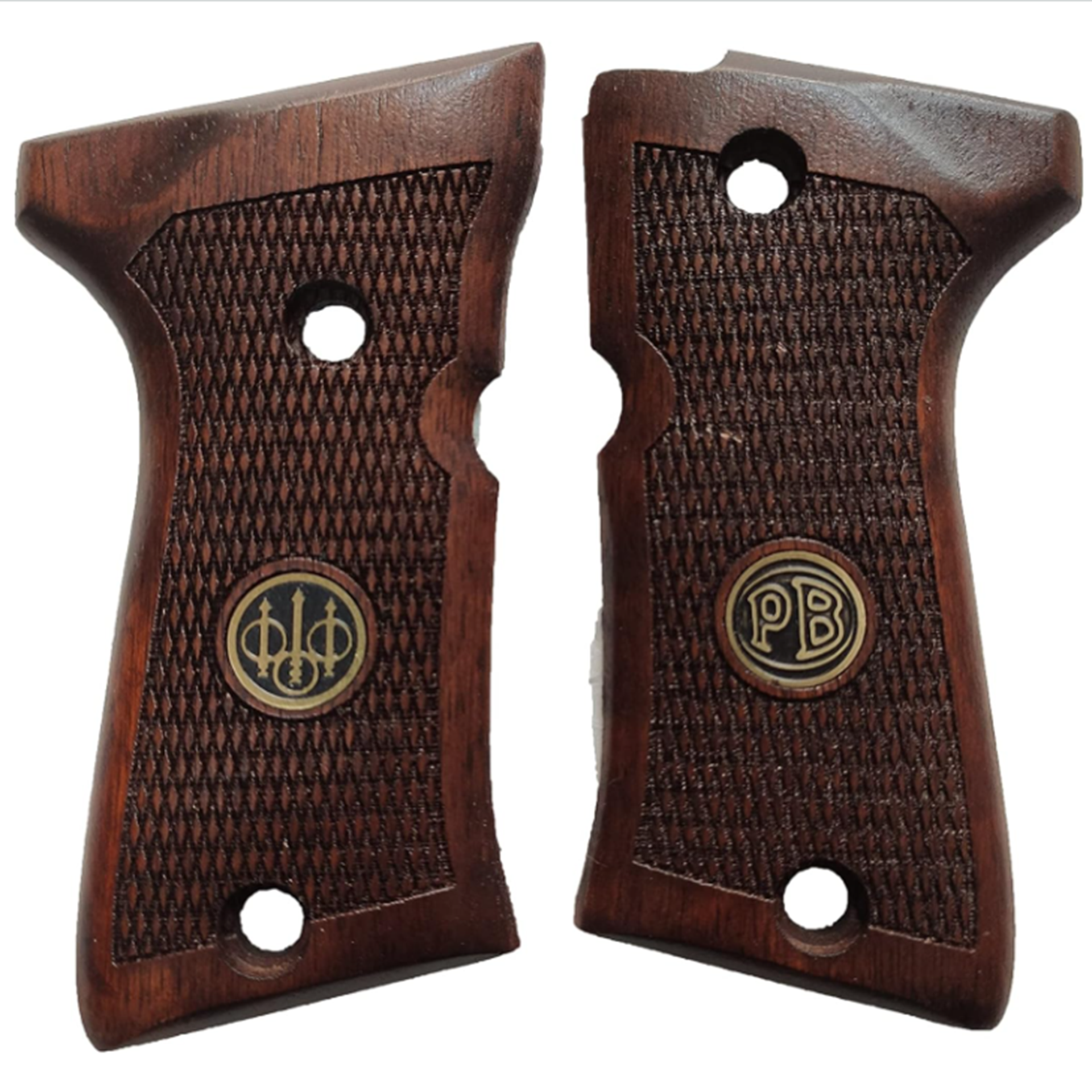 Zib Grips Silah Kabzası - Beretta 92 Kompakt ile Uyumlu - Koyu Kahverengi Renk - Metal Logolu - BRT92CMPCV006L1