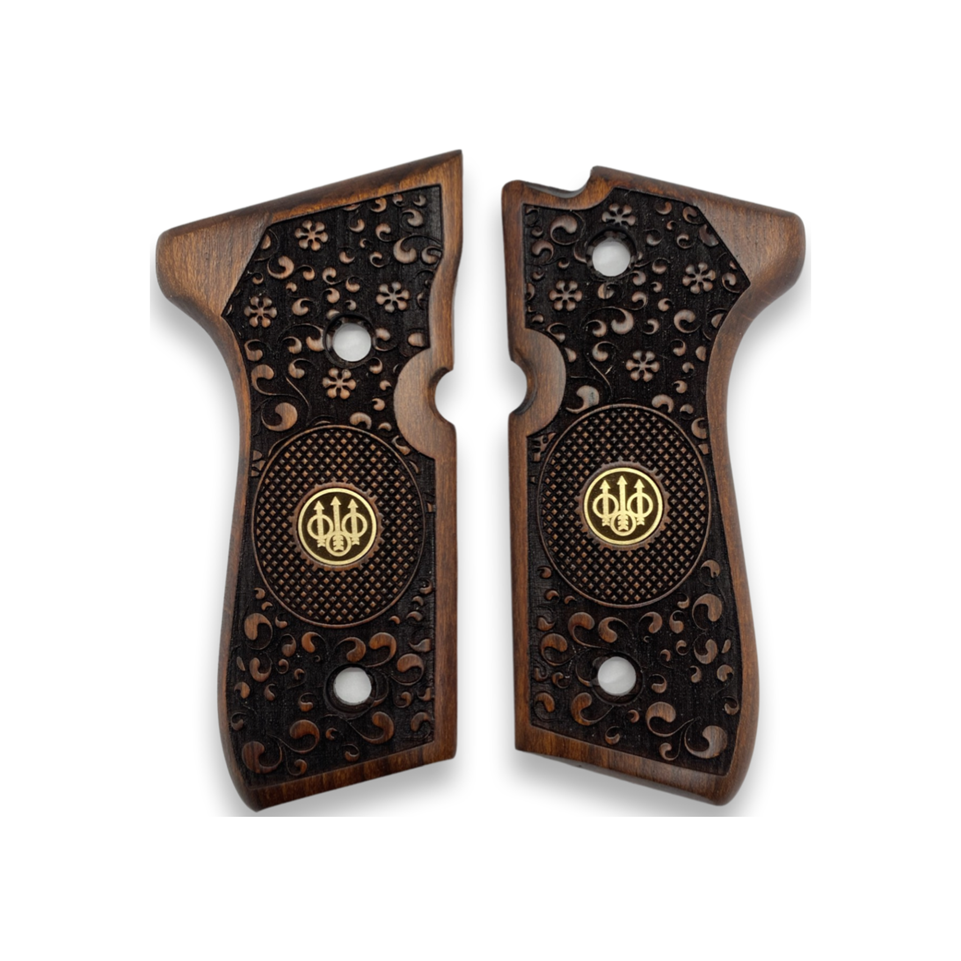 Zib Grips Silah Kabzası - Girsan Yavuz 16, Beretta F92 ile Uyumlu - Koyu Kahverengi Renk - Metal Logolu - BRTF92CV011L1