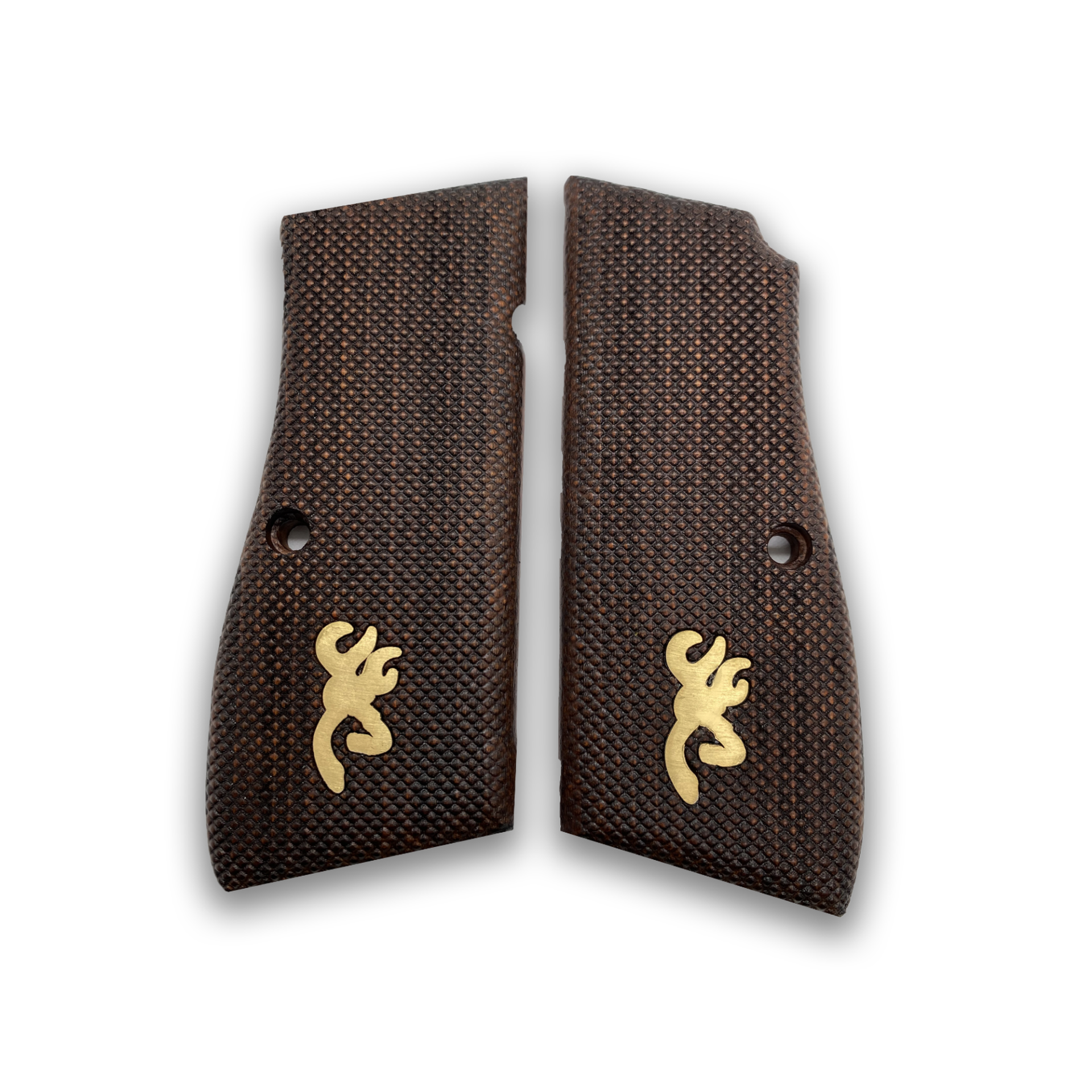Zib Grips Silah Kabzası - Zig 14, Browning HP, High Power 14, Dik Kasa, Browning Halkalı (Halka için kesim yaptırmak için mesaj atın), Halkasız ile Uyumlu - Koyu Kahverengi Renk - Metal Logolu - BRWHPCV044L1